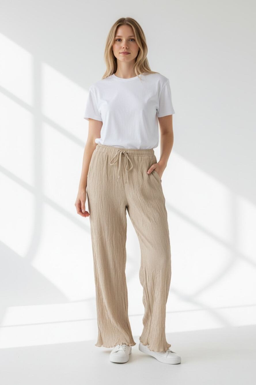 ABERCROMBIE & FITCH Pants Size XS Crinkly Straight Leg Khaki Tan w/ Pockets